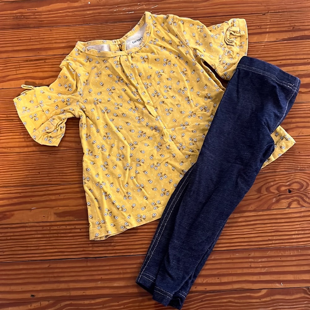 Carter’s Outfit Yellow Top with Denim Leggings Jeans Jeggings